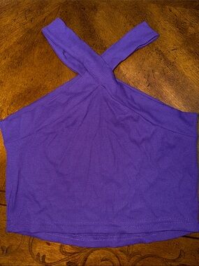 Purple Ribbed Crossback Crop Top